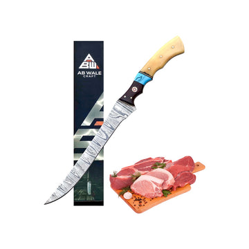 Handmade Damascus Steel Fillet Knife - 13" with Natural Bone & Rosewood Handle, Perfect Gift for Him