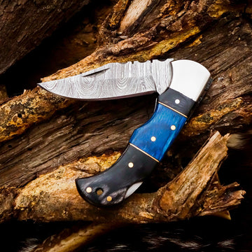 6.5" Hand-Forged Damascus Steel Folding Pocket Knife – Rosewood & Camel Bone Handle