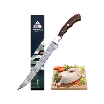 Hand-Forged Damascus Steel Fillet Knife - 13" with Rosewood Handle and Mosaic Pin