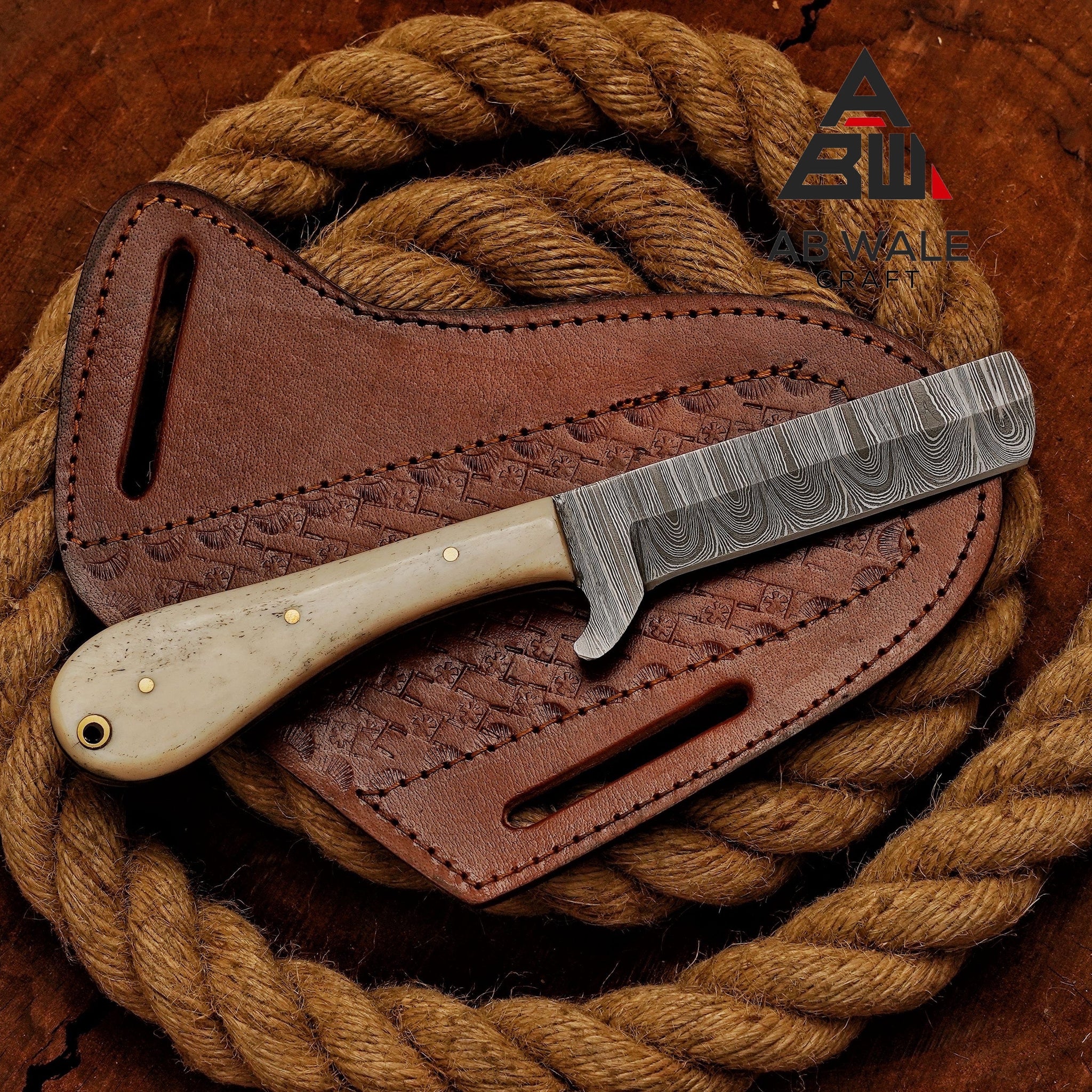 Handmade Damascus Bull Cutter Knife