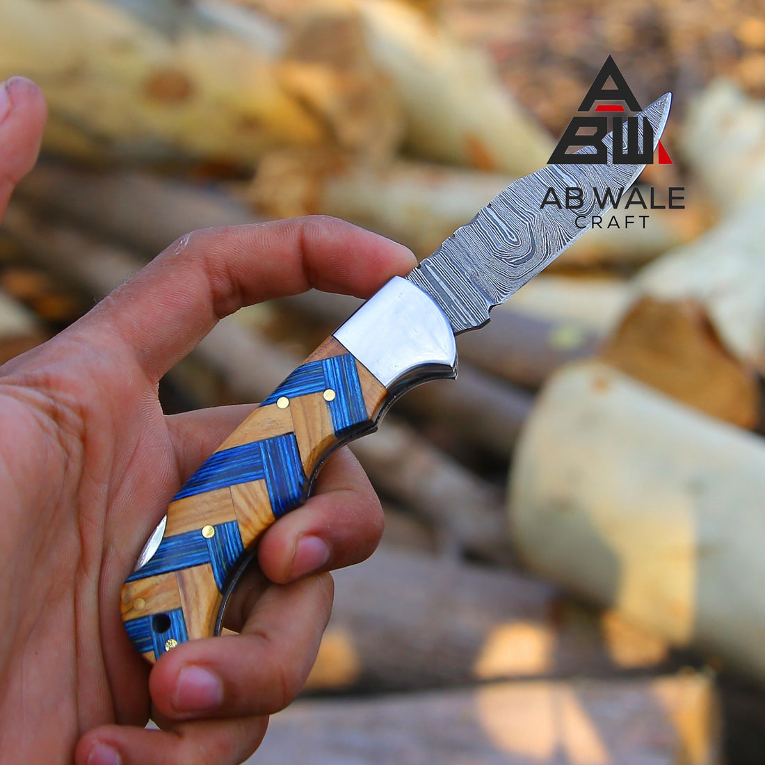 Handmade Damascus Pocket Knife with Olive Wood Handle – Folding Knife for Men – Perfect Gift for Birthdays, Groomsmen, Anniversaries, and Weddings