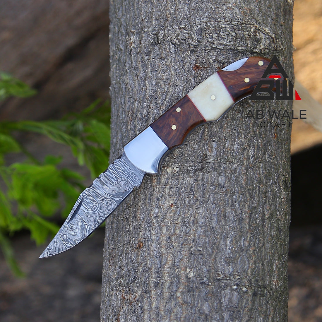 6.5" Hand-Forged Damascus Steel Folding Pocket Knife – Rosewood & Camel Bone Handle