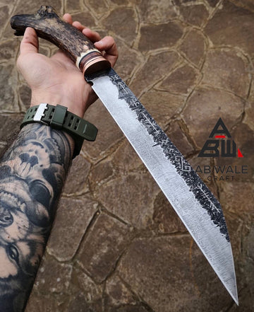 Handmade seax Knife With Bone Handle | FullTang Bushcraft Knife Viking Knife | Camping | Hunting | Outdoor