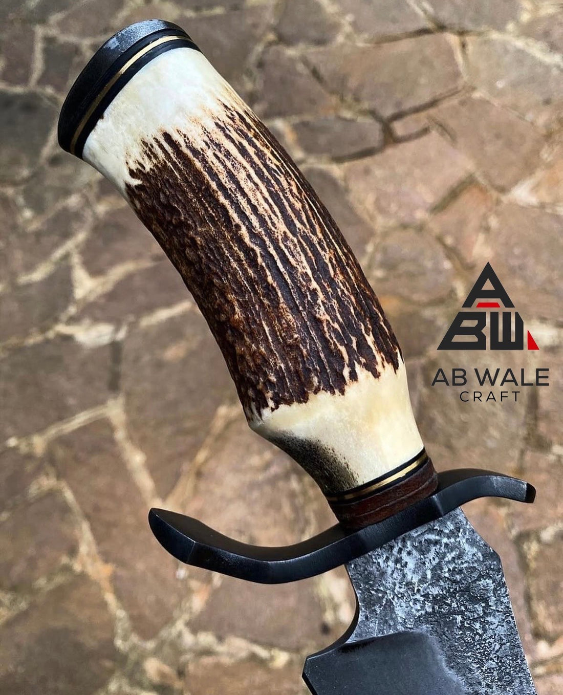 Handmade High Carbon Steel, Hunting Bowie Knife, Stacked Leather Handle, Fixed Blade Knife