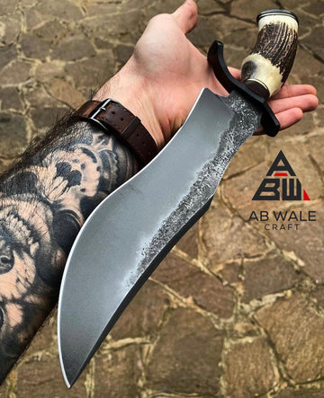 Handmade High Carbon Steel, Hunting Bowie Knife, Stacked Leather Handle, Fixed Blade Knife