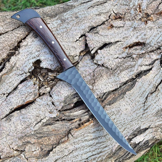 Hand-Forged Full Tang Fillet Knife – Black Coated Carbon Steel with Venge Wood Handle