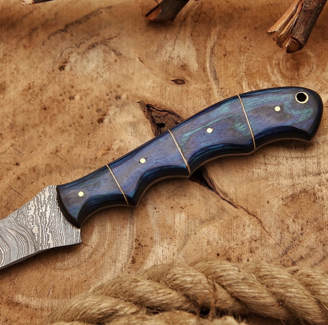 Hand-Forged Damascus Steel Fillet Fishing Knife - 13" with Blue Pakka Wood Handle, Rust-Free & Outdoor Ready