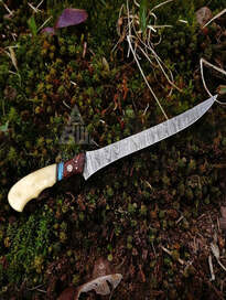 Handmade Damascus Steel Fillet Knife - 13" with Natural Bone & Rosewood Handle, Perfect Gift for Him